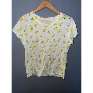 Studio 12 Womens White Lemon Print Short Sleeve Crew Neck T-Shirt Small